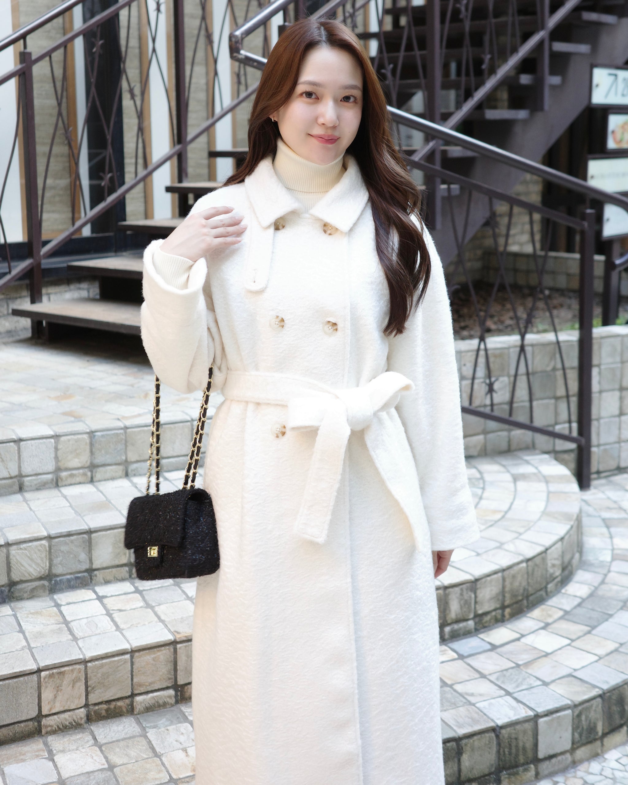 美品✨ババグーリ　ダブルロングコート　ヘンプ　M 貝ボタン　グレー UNISEX]ウールバックボタンマキシロングコート(グレー) - GUSTA