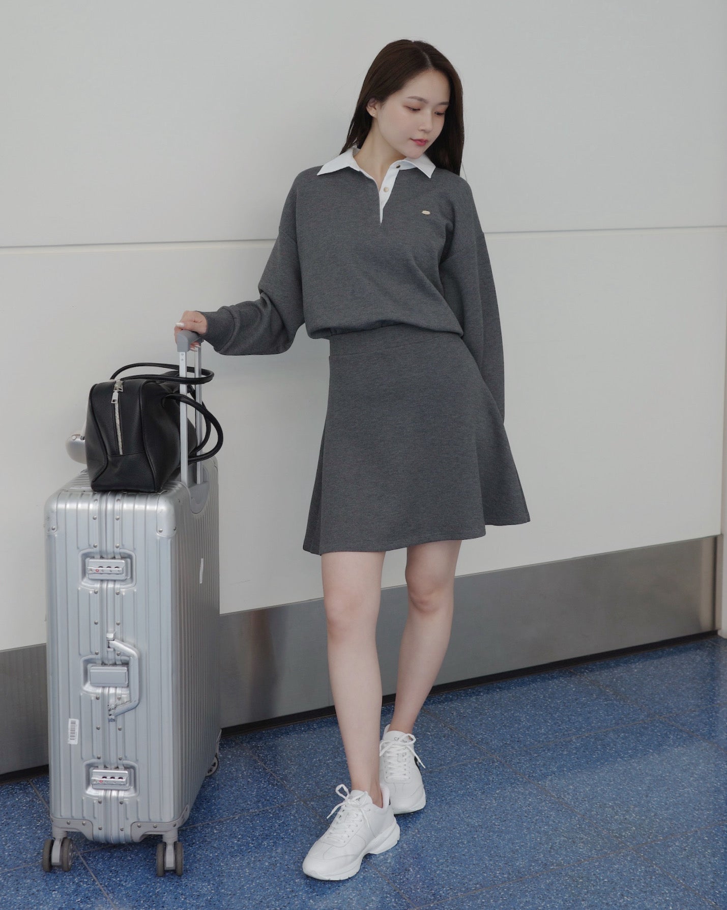 ショート丈　長袖　ポロスウェット　トレーナー　　スウェットスカート　セットアップ ポロスウェットセットアップ – Maison de Lyla