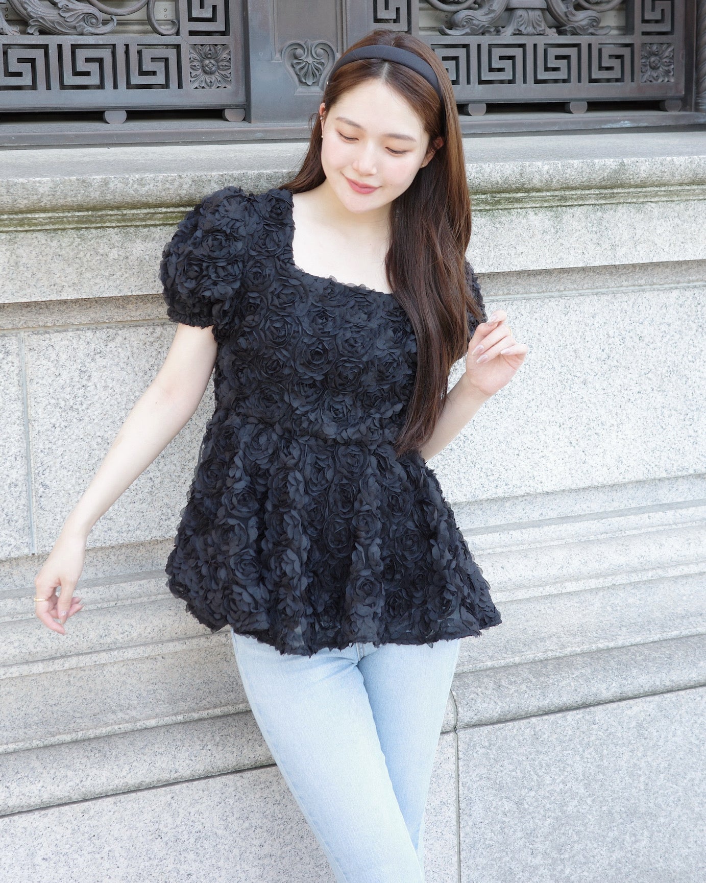 Ballet ブラック レースペプラムトップス フラワーチュールペプラムトップス – Maison de Lyla