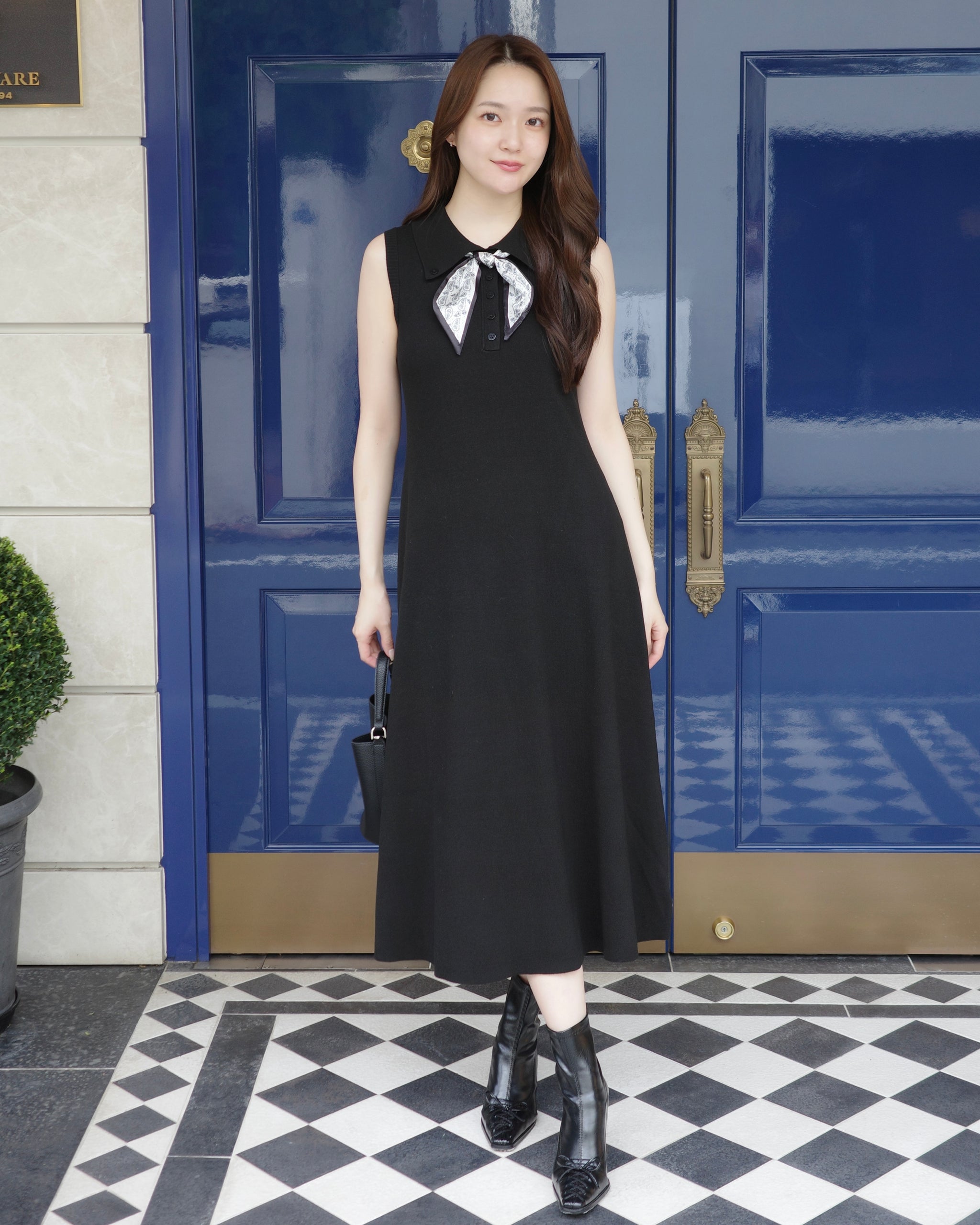 1day10%OFF】スカーフノースリーブニットワンピース – Maison de