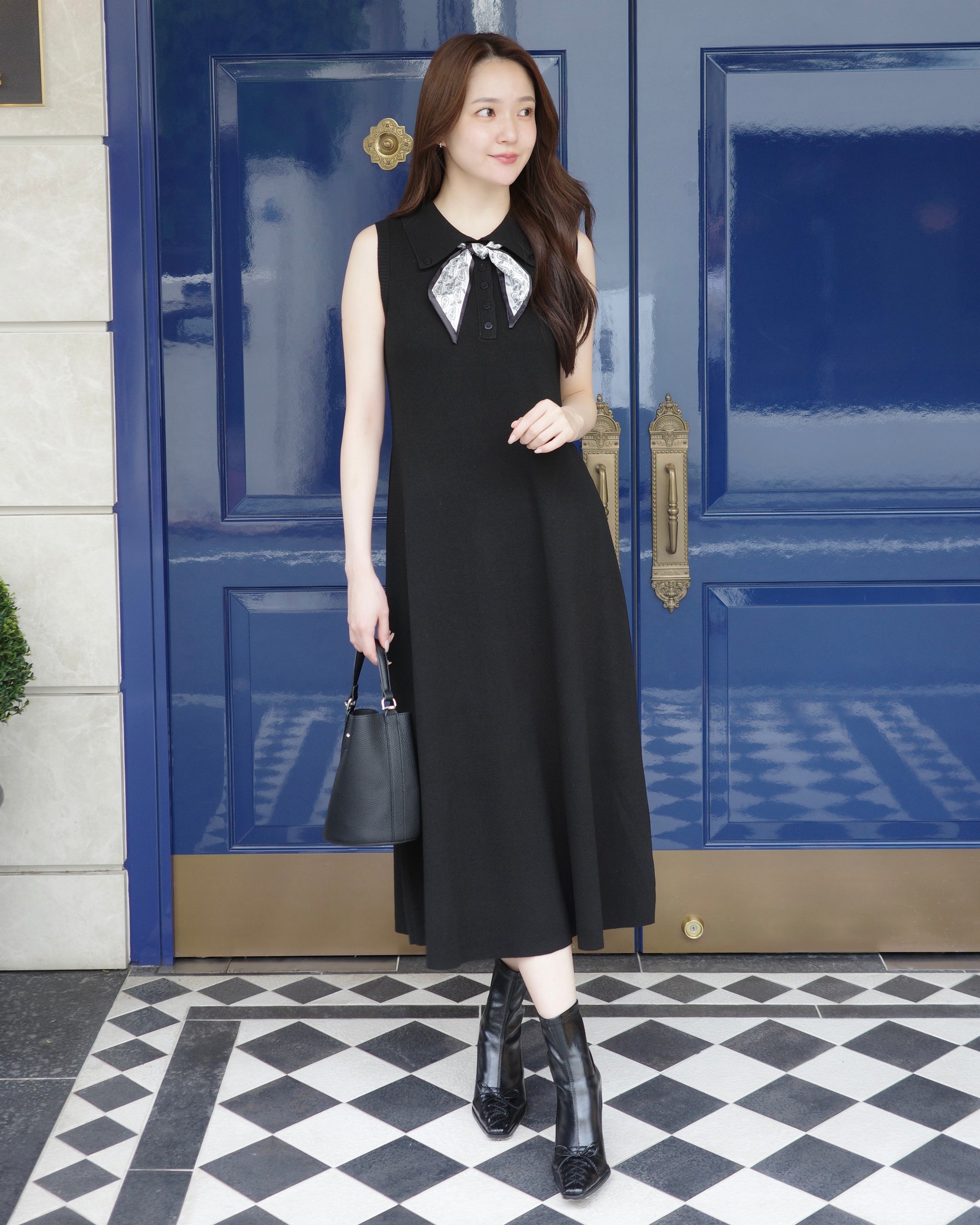 1day10%OFF】スカーフノースリーブニットワンピース – Maison de Lyla