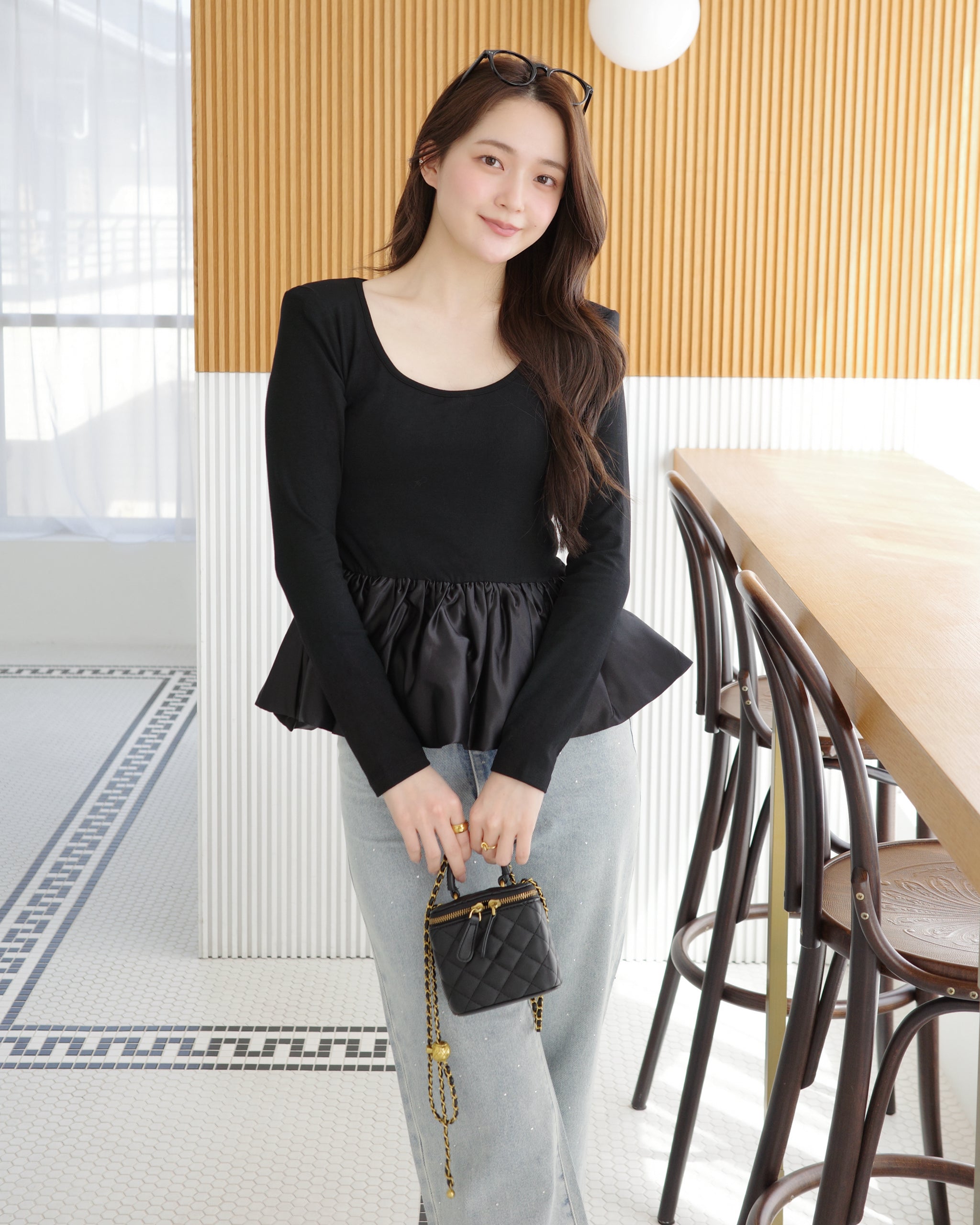 クロエ 黒 ベアトップ シフォン風 バルーン