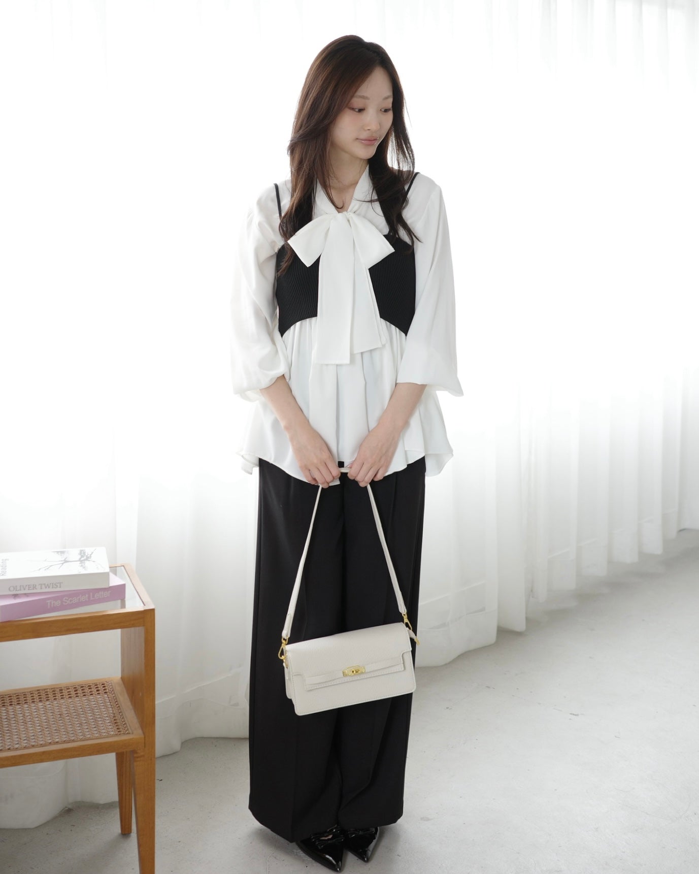 ニットビスチェ×パワーショルダーブラウスセット le.coeur blanc（ルクールブラン） ブラウス シャツ ブラウス×ニット