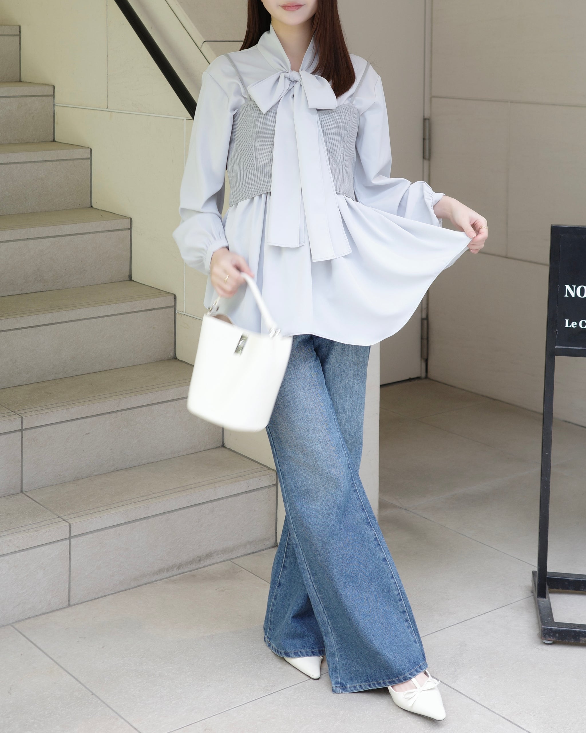 ニットビスチェ×パワーショルダーブラウスセット 最後の再入荷！】ニットビスチェセットブラウス – Maison de Lyla