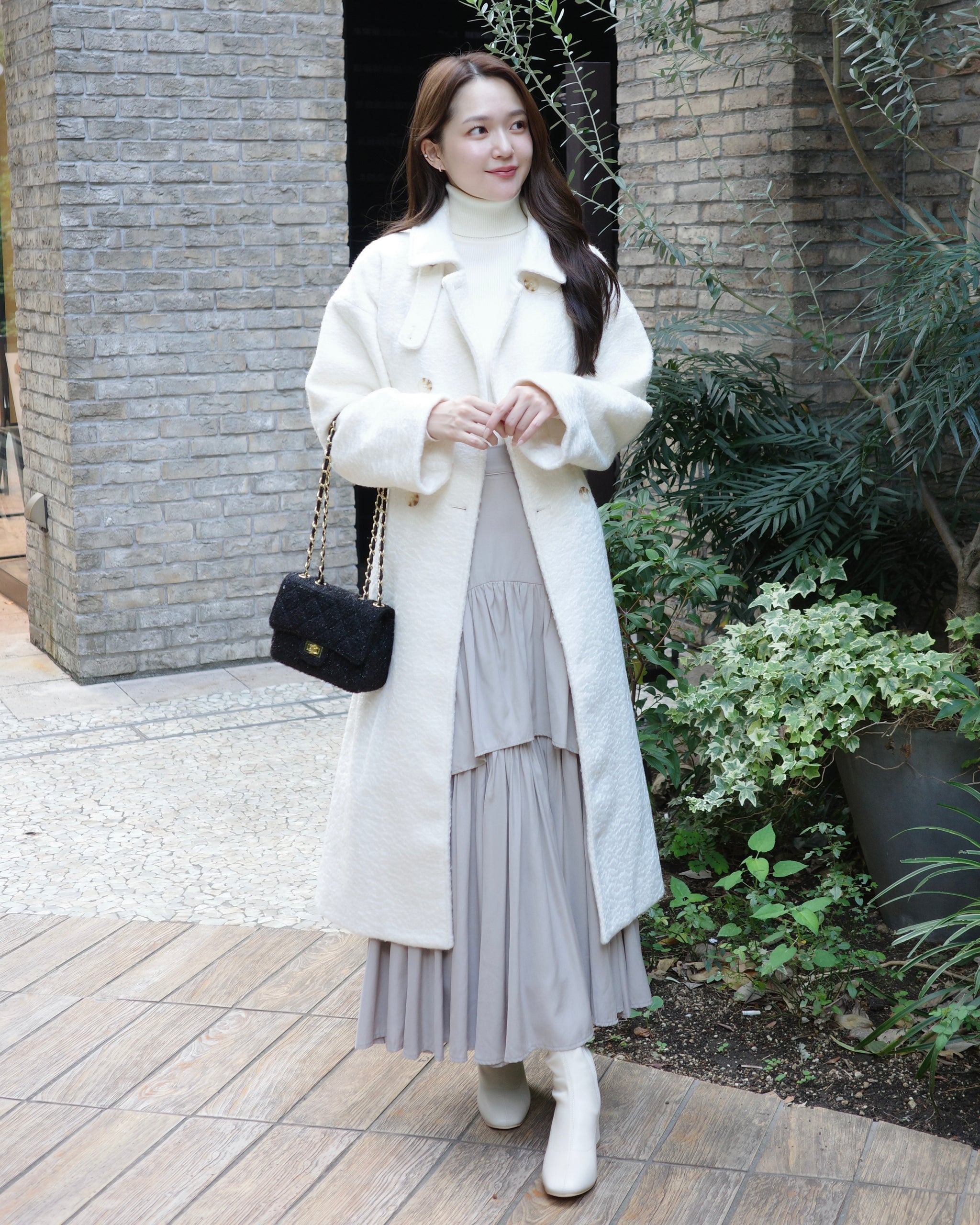 アイボリー　カシミヤ100%　 ダブルボタン ロングコート ダブルボタンロングコート – Maison de Lyla